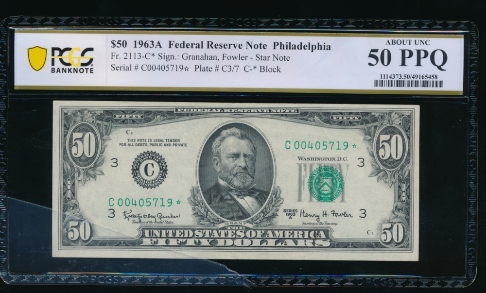 Fr. 2113-C 1963A $50  Federal Reserve Note Philadelphia star PCGS 50PPQ C00405719*