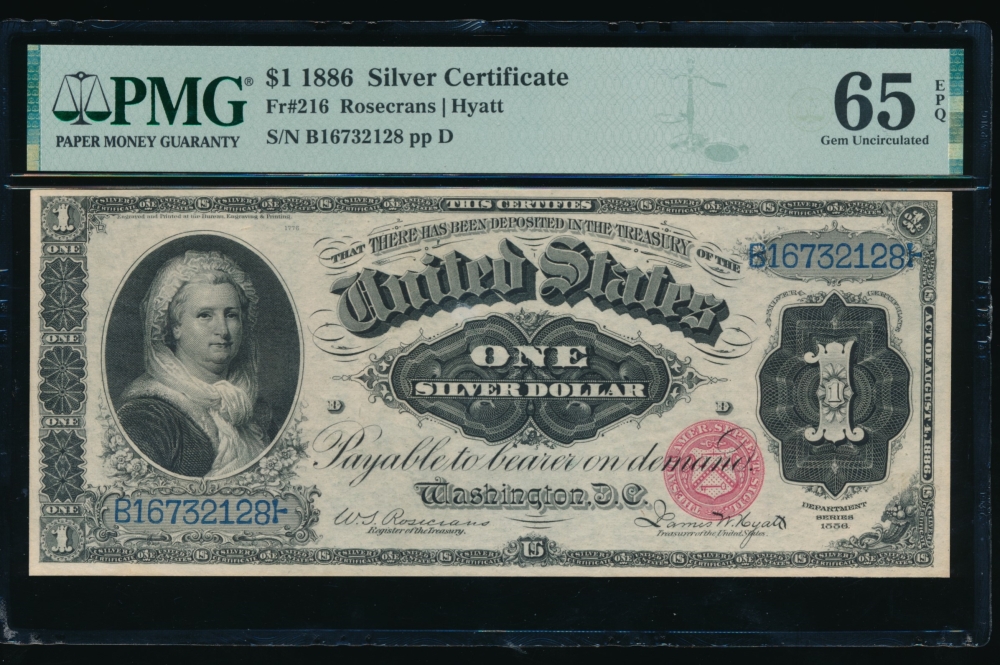 Fr. 216 1886 $1  Silver Certificate  PMG 65EPQ B16732128