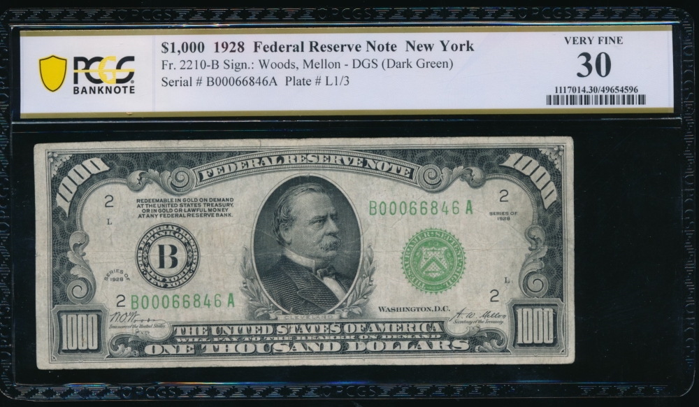 Fr. 2210-B 1928 $1,000  Federal Reserve Note New York PCGS 30 B00066846A