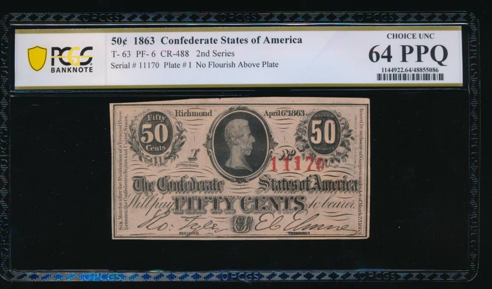 Fr. T-63 1863 $0.50  Confederate  PCGS 64PPQ 11170