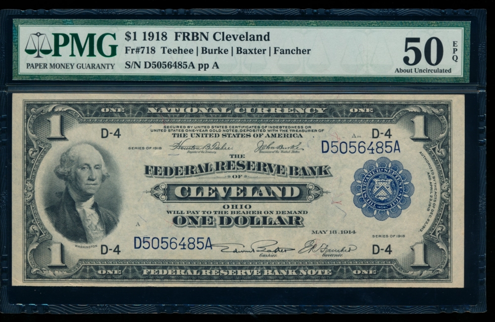 Fr. 718 1918 $1  FRBN Cleveland PMG 50EPQ D5056485A