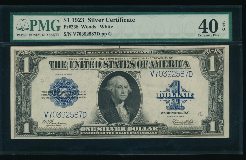 Fr. 238 1923 $1  Silver Certificate  PMG 40EPQ V70392587D