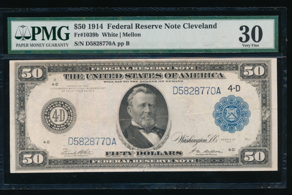 Fr. 1039b 1914 $50  Federal Reserve Note Cleveland PMG 30 D5828770A