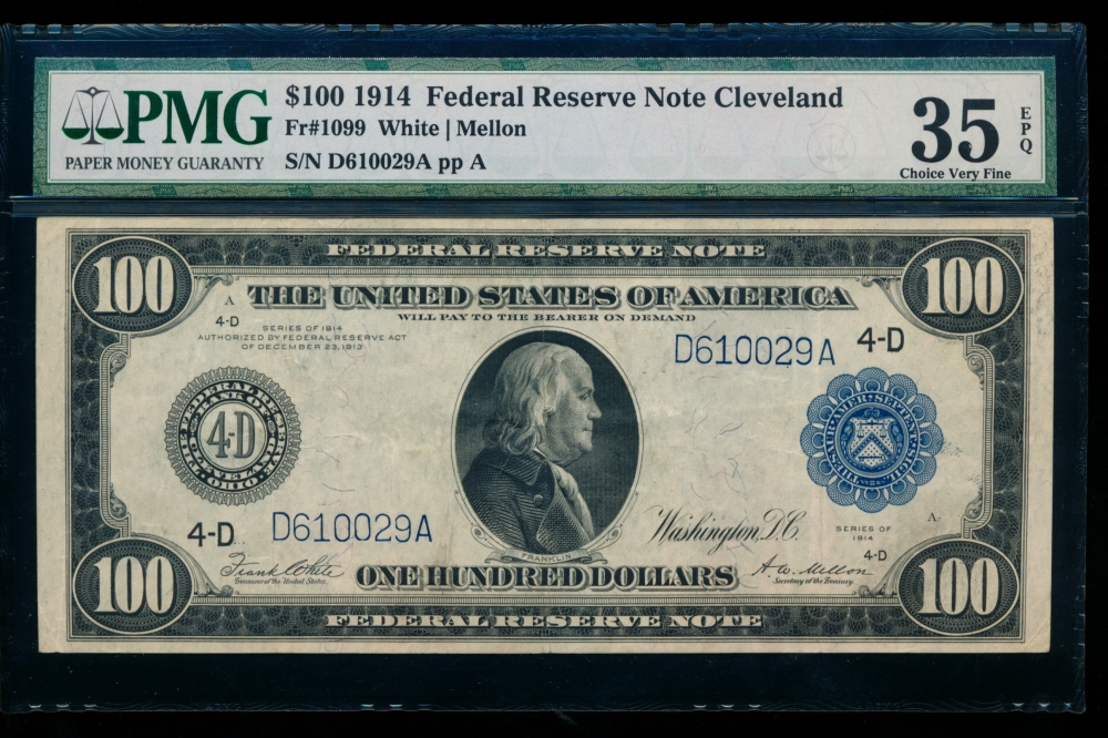 Fr. 1099 1914 $100  Federal Reserve Note Cleveland PMG 35EPQ D610029A