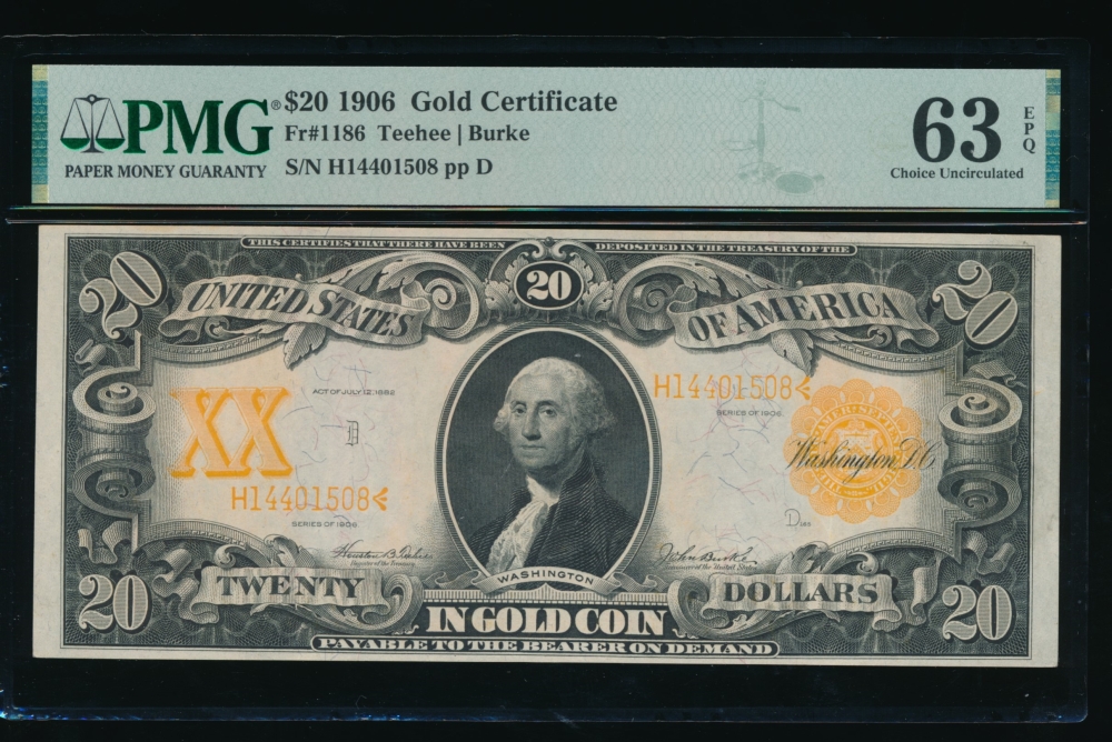 Fr. 1186 1906 $20  Gold Certificate  PMG 63EPQ H14401508