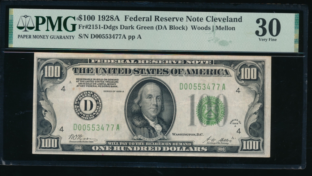 Fr. 2151-D 1928A $100  Federal Reserve Note Cleveland PMG 30 D00553477A