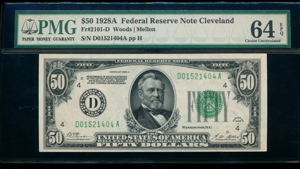 Fr. 2101-D 1928A $50  Federal Reserve Note Cleveland PMG 64EPQ D01521404A