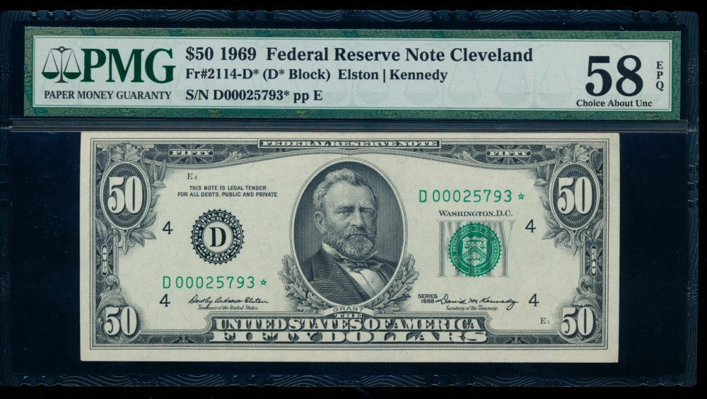 Fr. 2114-D 1969 $50  Federal Reserve Note Cleveland star PMG 58EPQ D00025793*