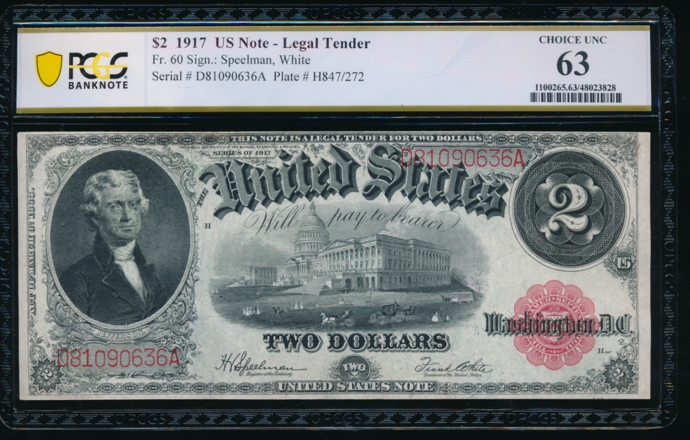 Fr. 60 1917 $2  Legal Tender  PCGS 63 comment D81090636A