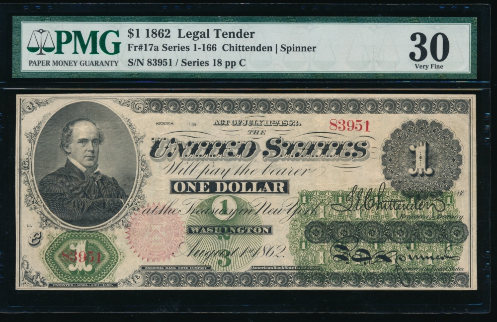 Fr. 17a 1862 $1  Legal Tender  PMG 30 18-83951