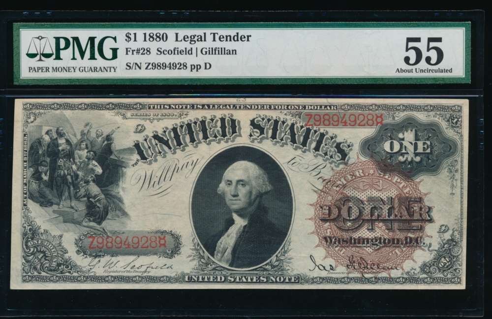 Fr. 28 1880 $1  Legal Tender  PMG 55 comment Z98944928