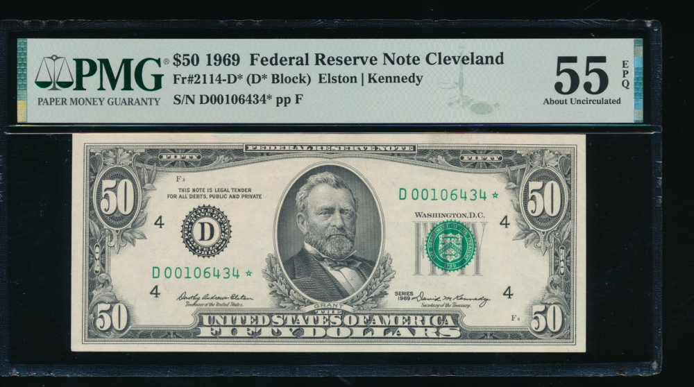 Fr. 2114-D 1969 $50  Federal Reserve Note Cleveland star PMG 55EPQ D00106434*