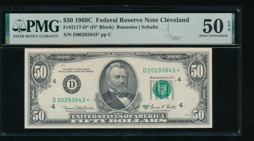 Fr. 2117-D 1969C $50  Federal Reserve Note Cleveland star PMG 50EPQ D00293643*