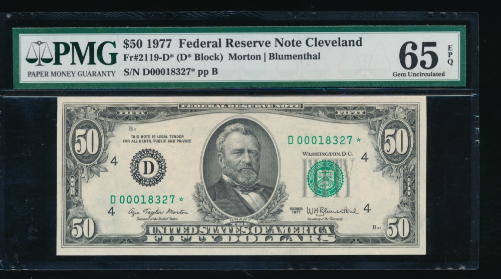 Fr. 2119-D 1977 $50  Federal Reserve Note Cleveland star PMG 65EPQ D00018327*