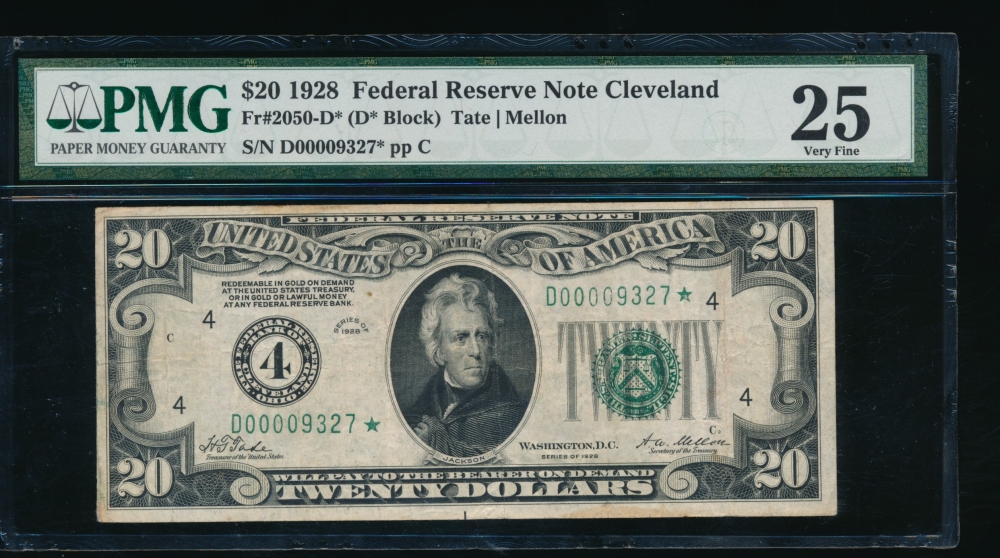 Fr. 2050-D 1928 $20  Federal Reserve Note Cleveland star PMG 25 D00009327*