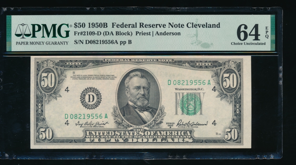 Fr. 2109-D 1950B $50  Federal Reserve Note Cleveland PMG 64EPQ D08219556A