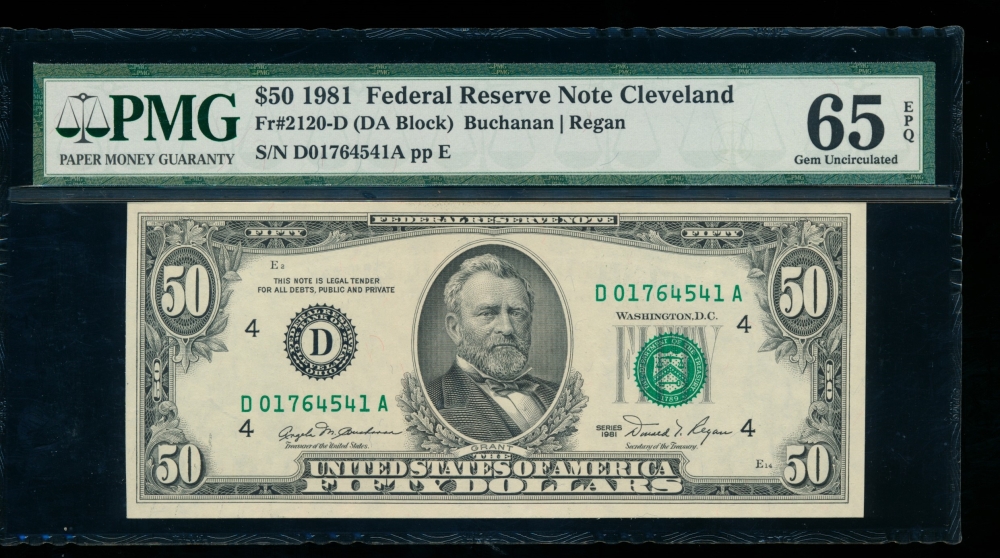 Fr. 2120-D 1981 $50  Federal Reserve Note Cleveland PMG 65EPQ D01764541A