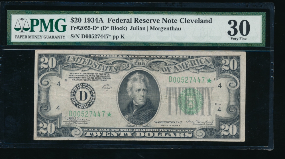 Fr. 2055-D 1934A $20  Federal Reserve Note Cleveland star PMG 30 D00527447*