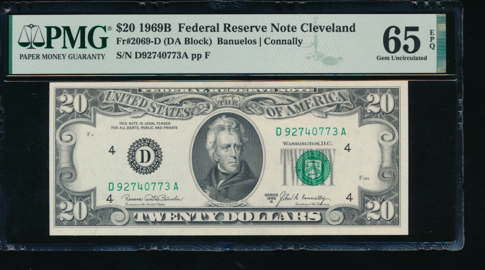 Fr. 2069-D 1969B $20  Federal Reserve Note Cleveland PMG 65EPQ D92740773A