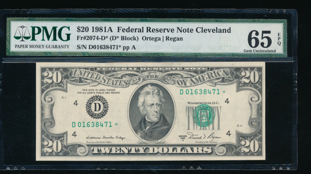 Fr. 2074-D 1981A $20  Federal Reserve Note Cleveland star PMG 65EPQ D01638471*