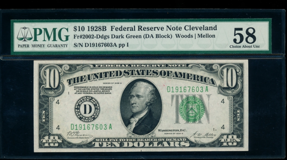 Fr. 2002-D 1928B $10  Federal Reserve Note Cleveland PMG 58 D19167603A