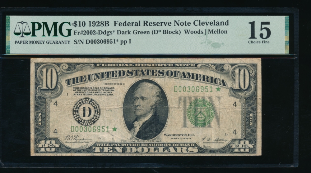 Fr. 2002-D 1928B $10  Federal Reserve Note Cleveland star PMG 15 D00306951*