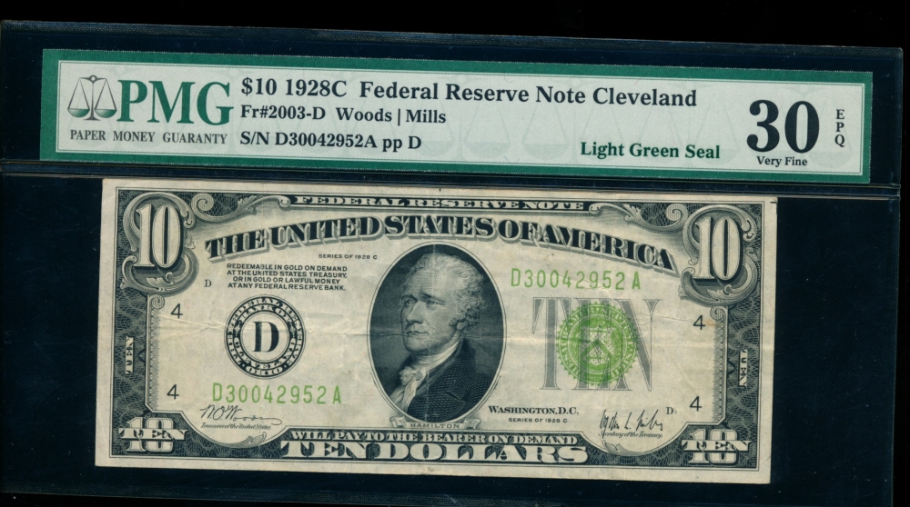 Fr. 2003-D 1928C $10  Federal Reserve Note Cleveland LGS PMG 30EPQ D30042952A