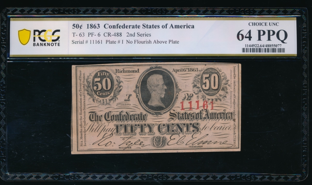 Fr. T-63 1863 $0.50  Confederate  PCGS 64PPQ 11161