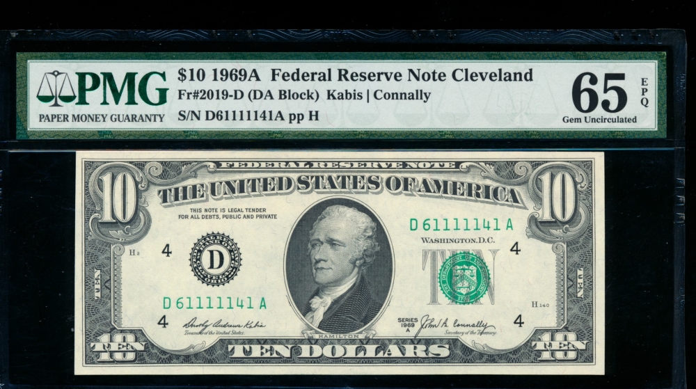 Fr. 2019-D 1969A $10  Federal Reserve Note Cleveland PMG 65EPQ D61111141A