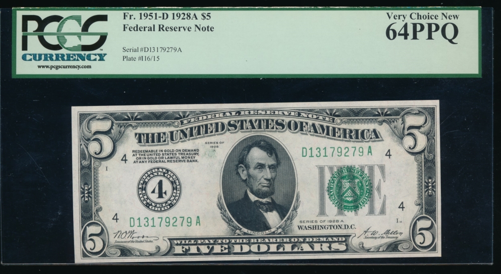 Fr. 1951-D 1928A $5  Federal Reserve Note Cleveland PCGS-C 64PPQ D13179279A