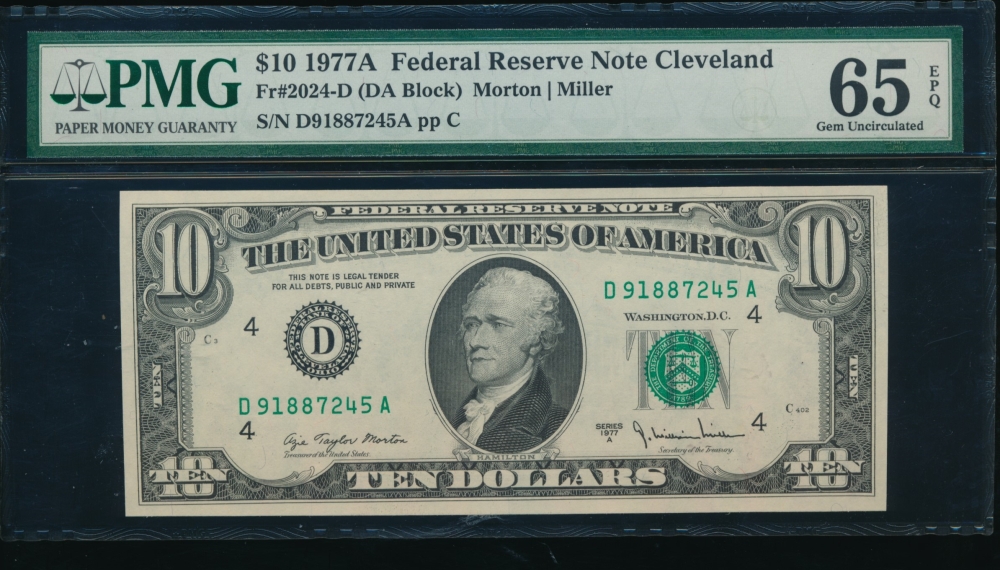 Fr. 2024-D 1977 $10  Federal Reserve Note Cleveland PMG 65EPQ D91887245A