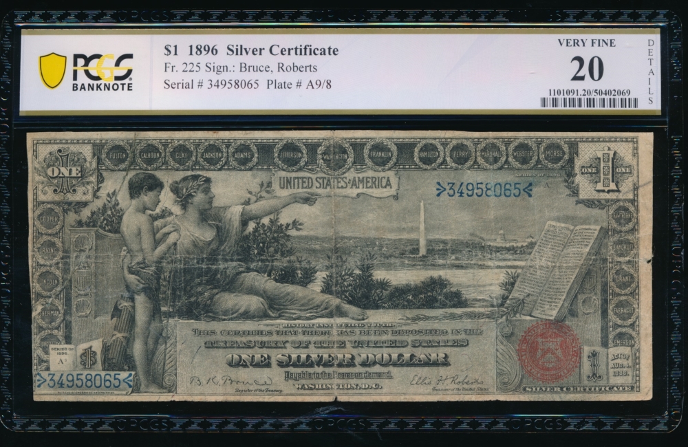 Fr. 225 1896 $1  Silver Certificate  PCGS 20 details 3495865