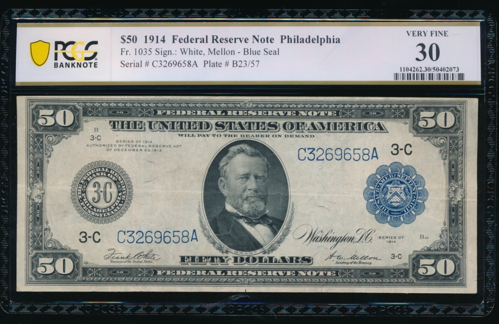 Fr. 1035 1914 $50  Federal Reserve Note Philadelphia PCGS 30 C3269658A