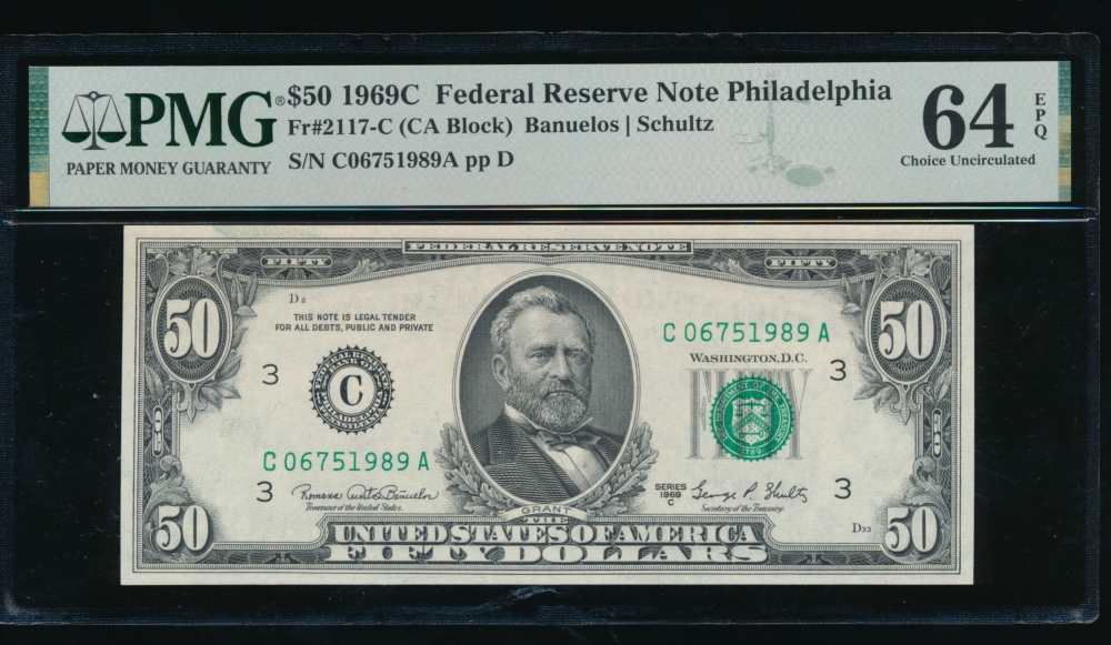 Fr. 2117-C 1969C $50  Federal Reserve Note Philadelphia PMG 64EPQ C06751989A