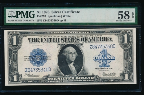 Fr. 237 1923 $1  Silver Certificate ZD block PMG 58EPQ Z84735340D