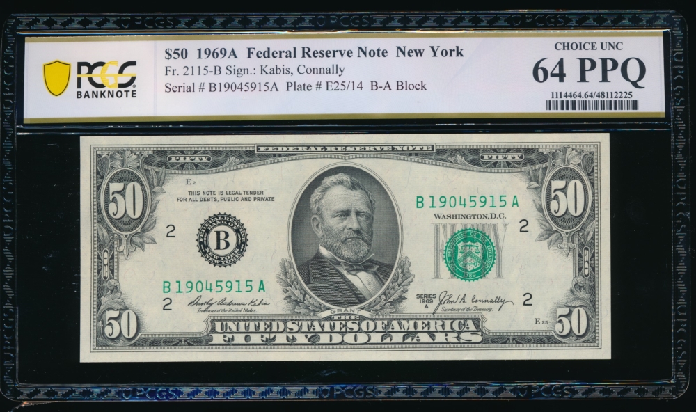 Fr. 2115-B 1969A $50  Federal Reserve Note New York PCGS 64PPQ B19045915A