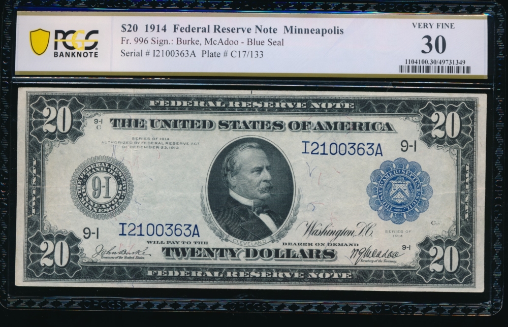 Fr. 996 1914 $20  Federal Reserve Note Minneapolis PCGS 30 I2100363A