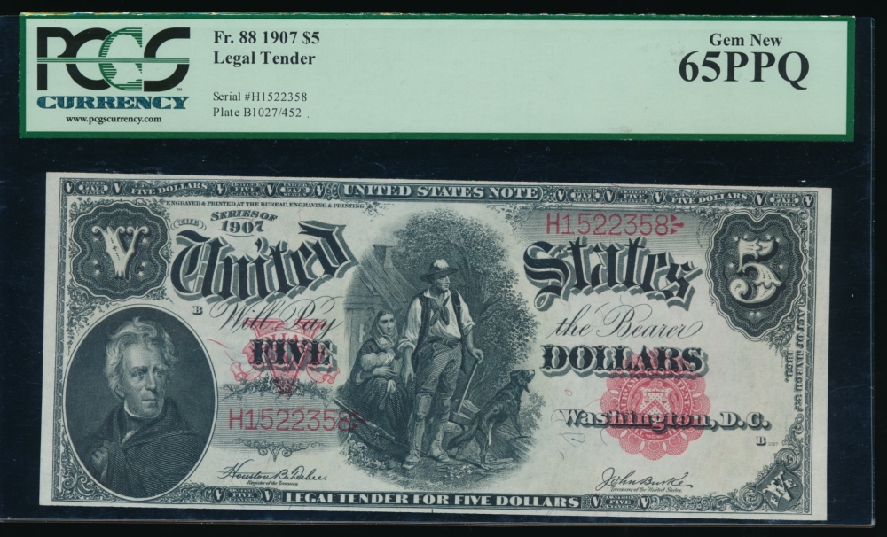 Fr. 88 1907 $5  Legal Tender  PCGS-C 65PPQ H1522358