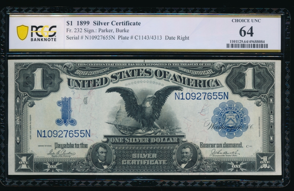 Fr. 232 1899 $1  Silver Certificate  PCGS 64 N10927655N