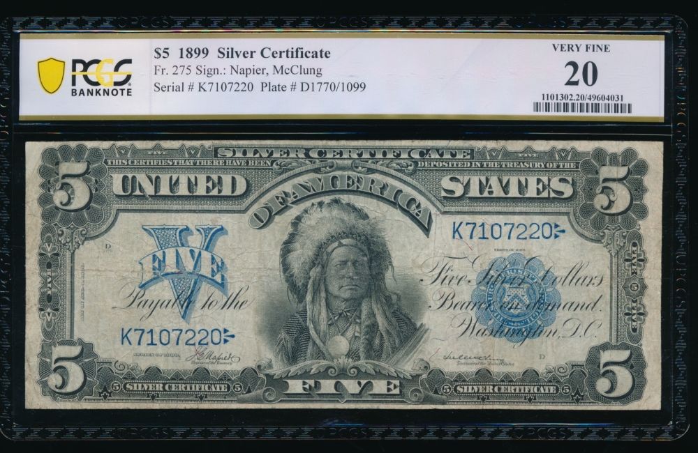 Fr. 275 1899 $5  Silver Certificate  PCGS 20 K7107220