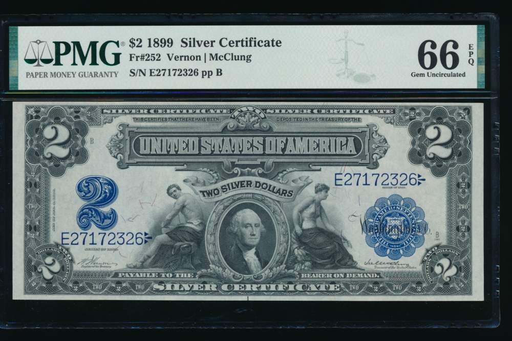 Fr. 252 1899 $2  Silver Certificate  PMG 66EPQ E27172326