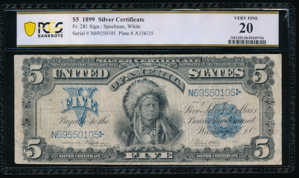 Fr. 281 1899 $5  Silver Certificate  PCGS 20 N69550105