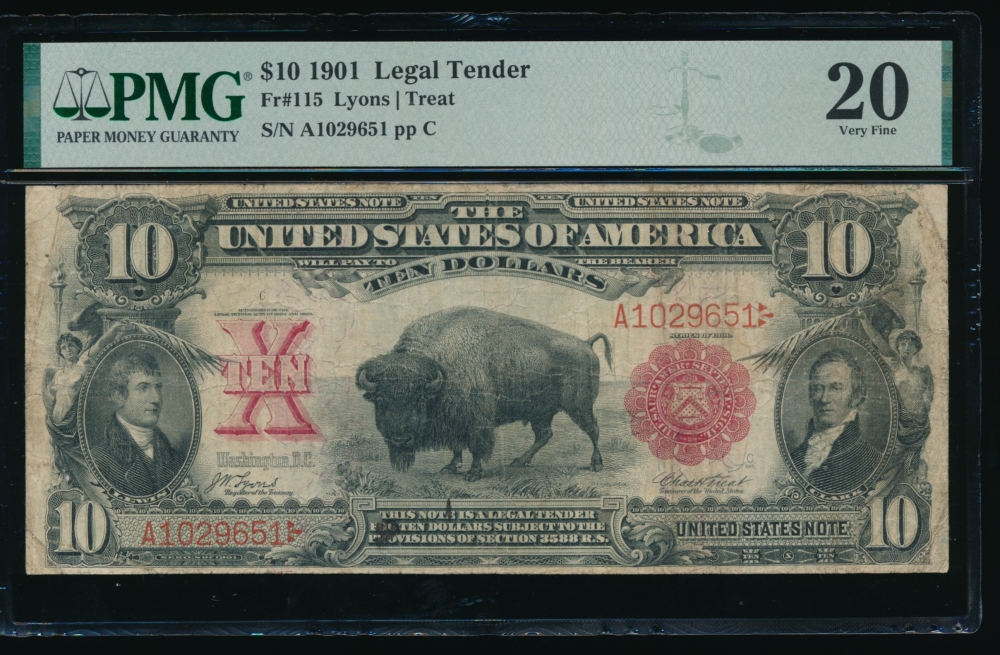 Fr. 115 1901 $10  Legal Tender  PMG 20 A1029651