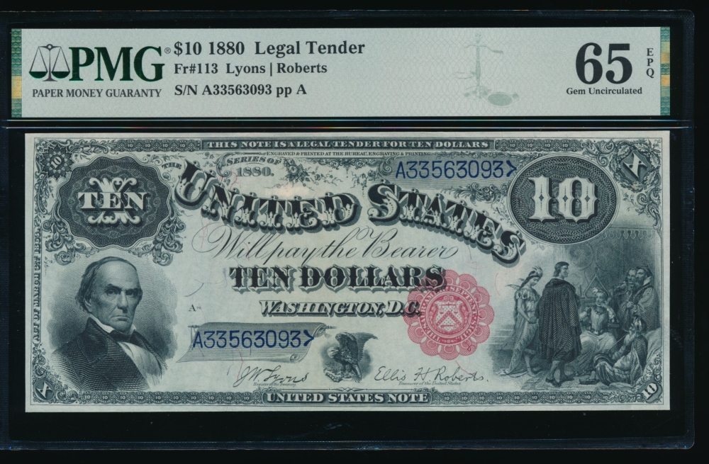 Fr. 113 1880 $10  Legal Tender  PMG 65EPQ A33563093