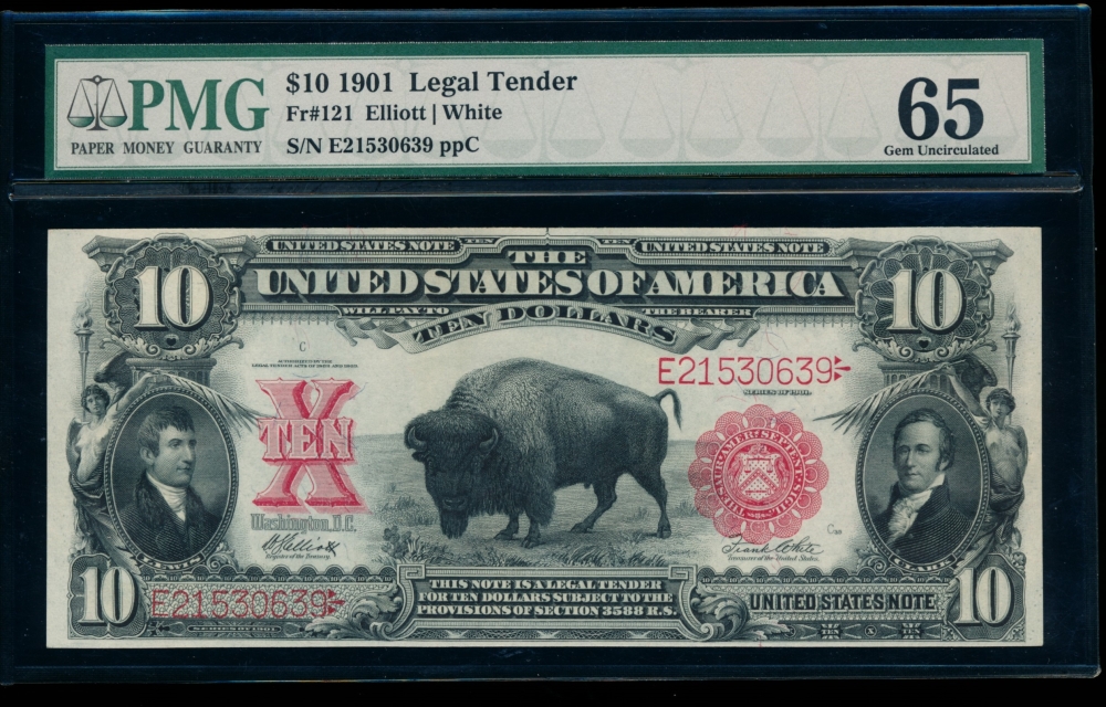 Fr. 121 1901 $10  Legal Tender  PMG 65EPQ E21530639