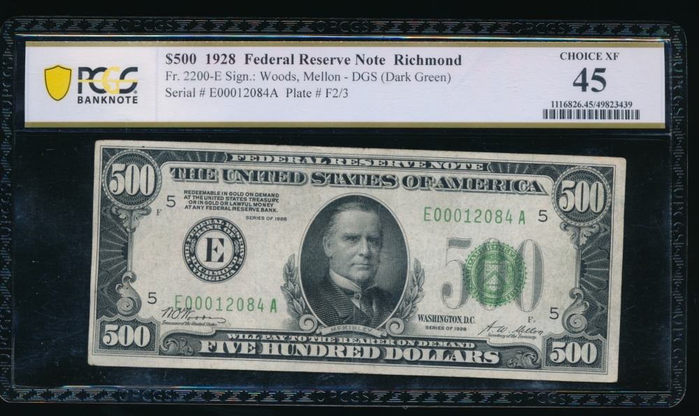 Fr. 2200-E 1928 $500  Federal Reserve Note Richmond PCGS 45 E00012084A