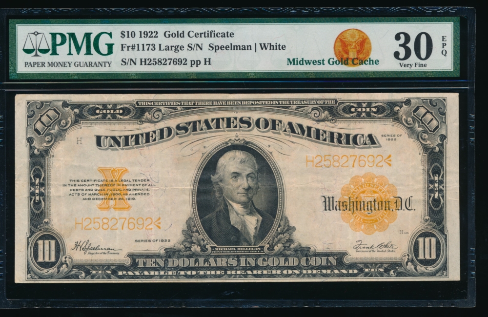 Fr. 1173 1922 $10  Gold Certificate  PMG 30EPQ H25827692