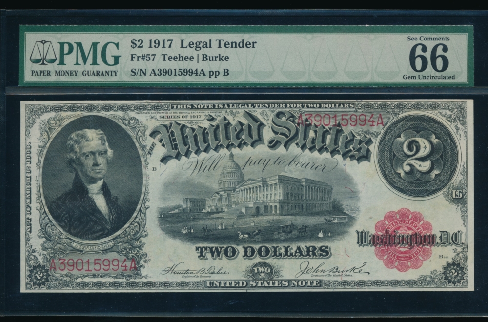 Fr. 57 1917 $2  Legal Tender  PMG 66EPQ A30015994A