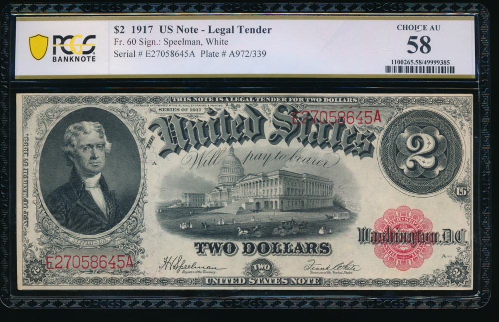 Fr. 60 1917 $2  Legal Tender  PCGS 58 E27058645A