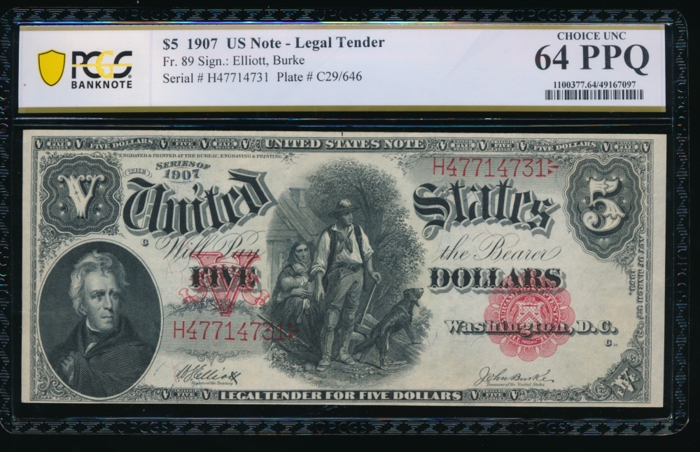 Fr. 89 1907 $5  Legal Tender  PCGS 64PPQ H47714731